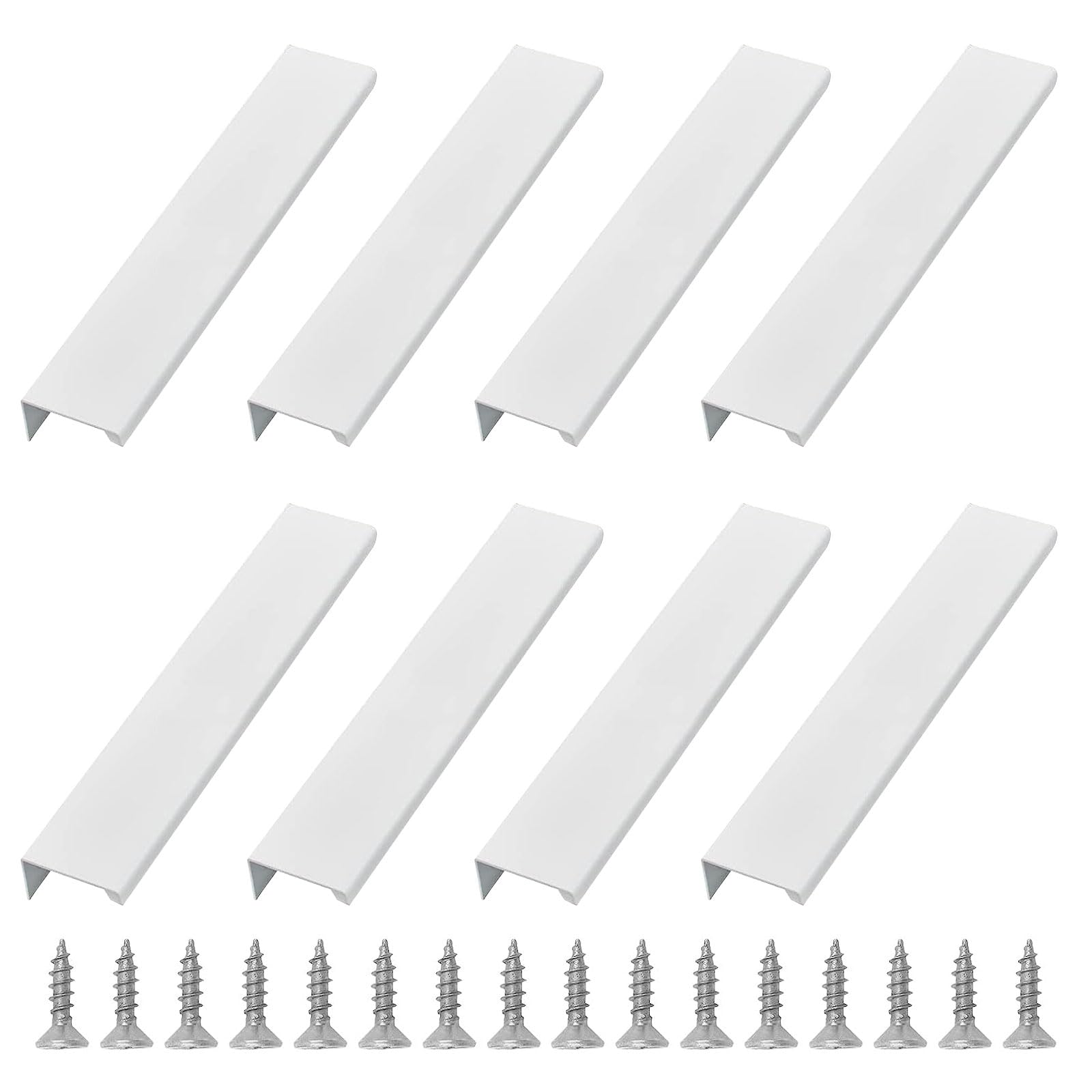 UFURMATE Back Mount Finger Edge Pull, 8Pcs White Aluminum Hidden Handles Concealed Finger Pull Handles Invisible Tab Pulls with Screws for Drawer, Cabinet (200mm/7.87in)