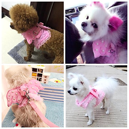 M2cbridge Pink Dog Puppy Harness Leash Collar Cat Vest Strap Angel Wings (XS)