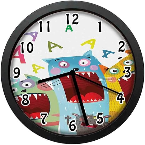 Amazon Co Jp カラフルな猫とラットの歌面白い動物のキャラクターカラオケナイト寝室 居間 事務所などの壁掛け時計 直径24 7cm ホーム キッチン
