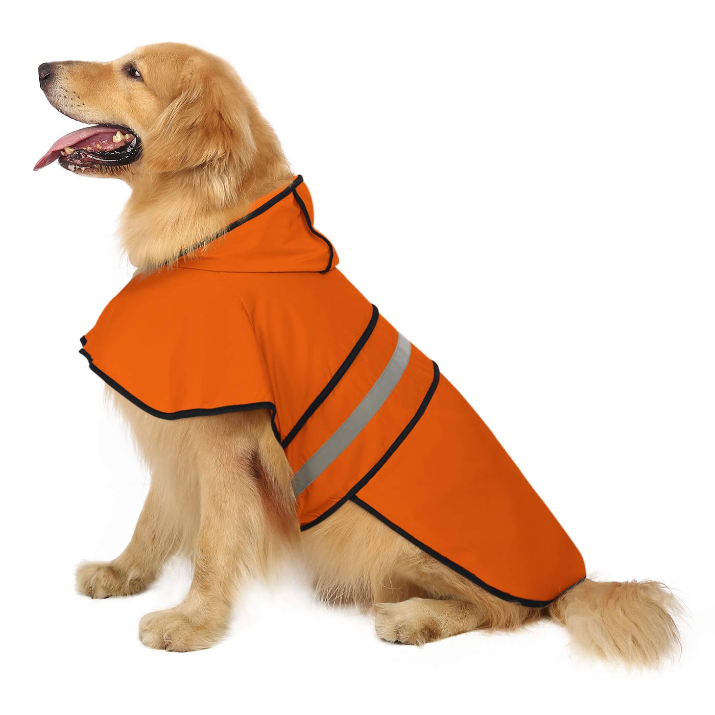 HDE Dog Raincoat with Hood, for Small to Large Dogs and Puppies, Safety, Orange, Size L