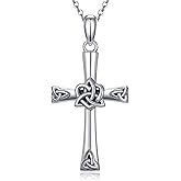 CHIC & ARTSY 925 Sterling Silver Cross Necklace for Women - Trinity Celtic Knot Cross Heart Christian Pendant Necklace Dainty Fine Jewelry For Grandma Mom - 18" with 2" Extender