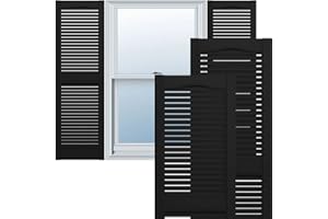 Builders Edge 12 in. W x 39 in. H Builders Edge, Standard Cathedral Top Center Mullion, Open Louver Shutters, Includes Matching Installation Spikes (Per Pair), 002 - Black
