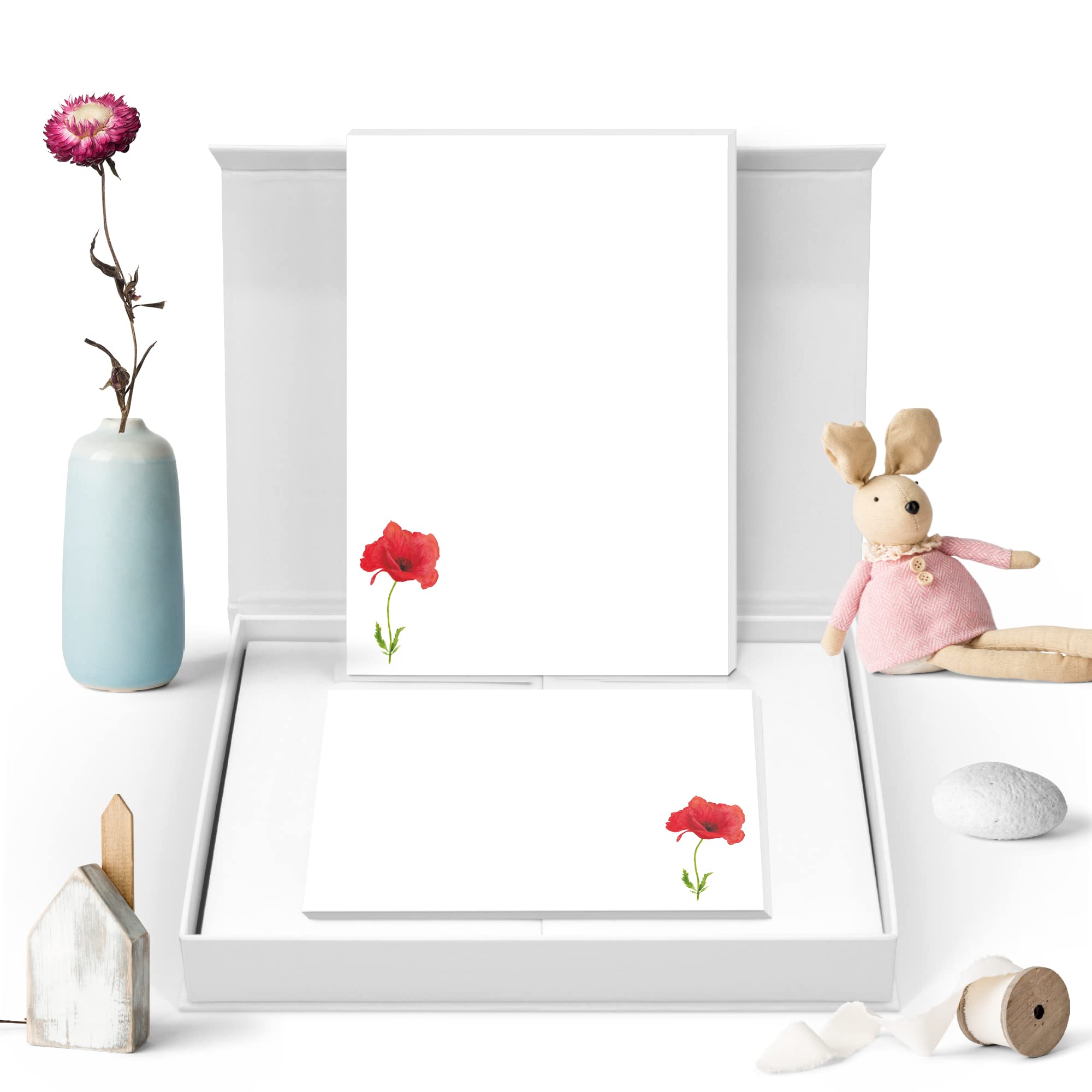 Me Loovely Red Poppy Letter Writing Paper and Envelopes A5 Size Floral Papers Luxury Stationery Supplies for Home Office & School | Christmas Gifts (Pack of 40)