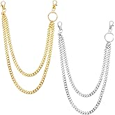IANFAN 2 Pcs Pocket Chains, Pants Wallet Chains For Men Women, Heavy Duty Jean Belt Pocket Chain With Lobster Clasp, Hip Hop Goth Biker Style Metal, Silver & Gold