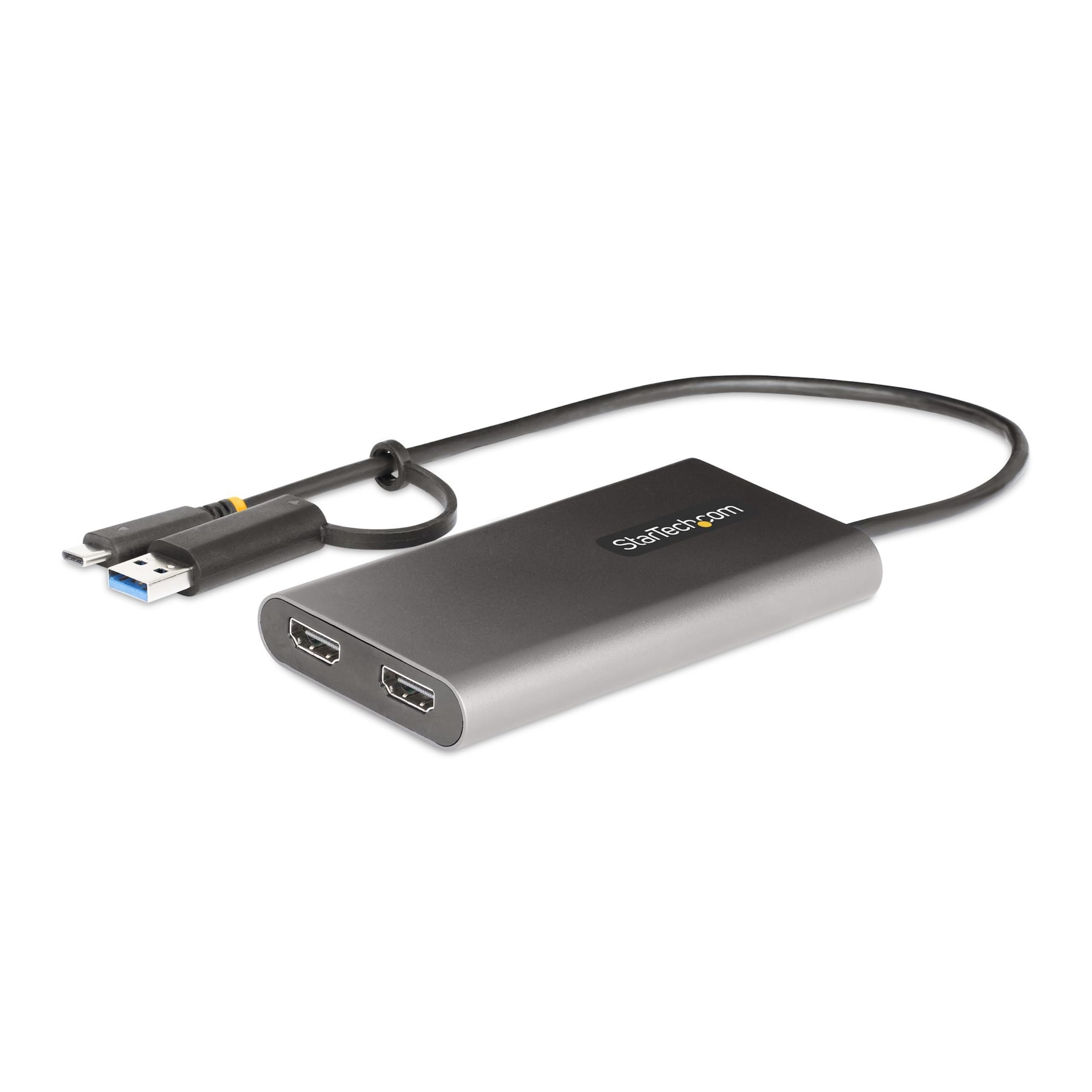 StarTech.com USB-C to Dual-HDMI Adapter, USB-C/A to 2x HDMI Converter, 4K 60Hz, 100W PD Pass-Through, Win/Mac, TAA
