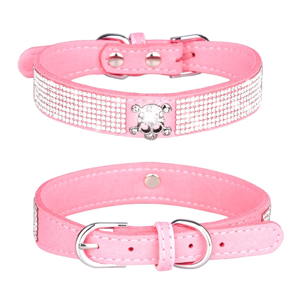 Haoyueer Rhinestone Dog Collar, Cute Dazzling Sparkling Soft Suede Leather Dog Cat Rhinestone Collar Crystal Diamond Pet Dog Puppy Collar (XS, Pink-5)