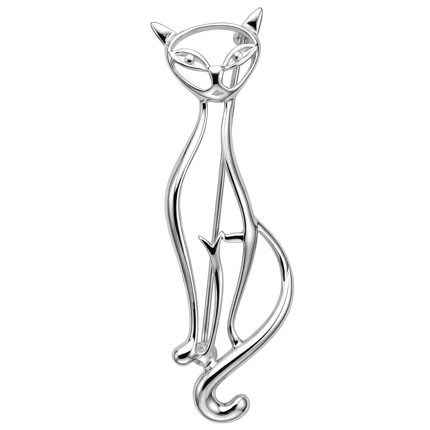 Alexander Castle 925 Sterling Silver Cat Brooch for Women - 60mm x 25mm Silver Brooch Pin with Jewellery Gift Box