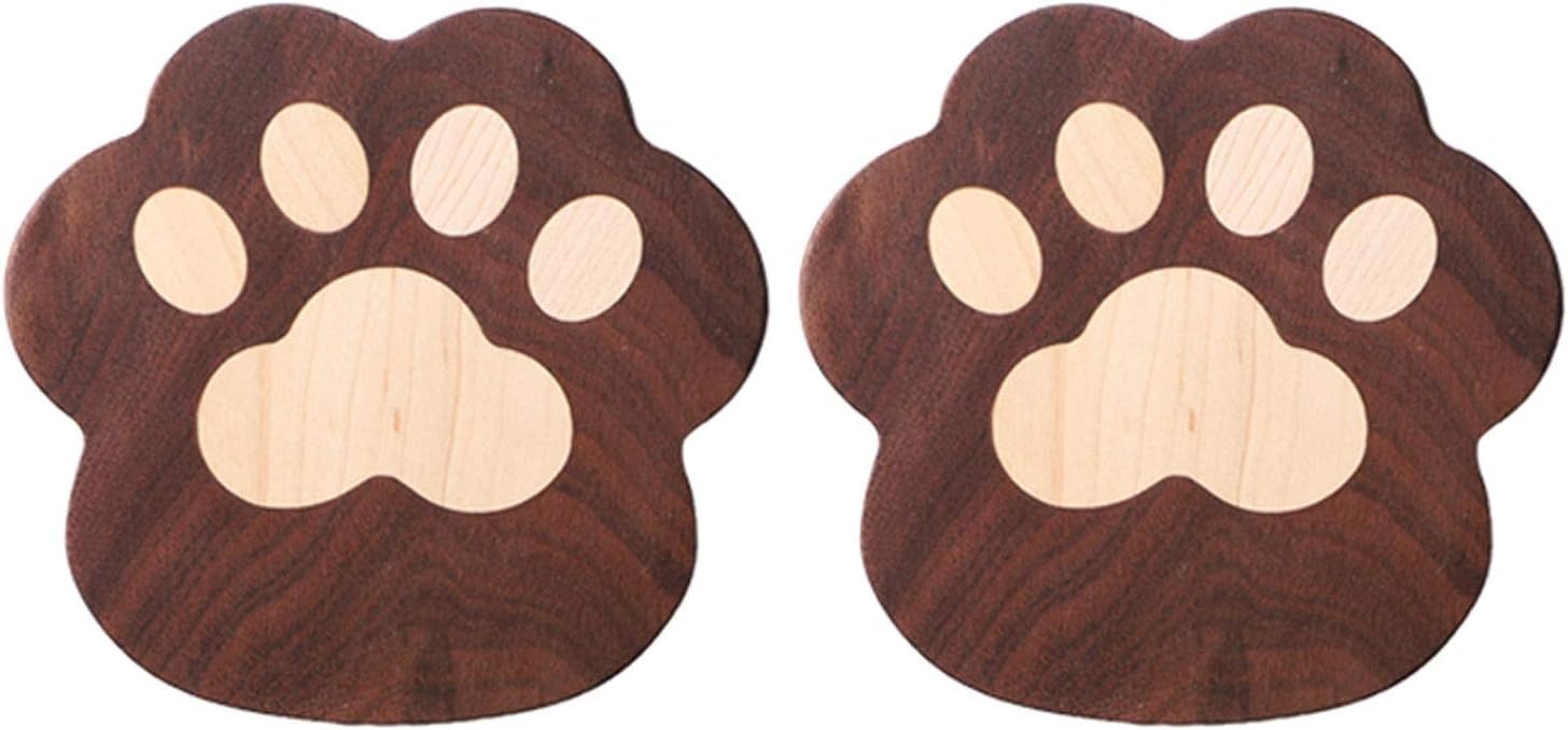 Drink Coasters Natural Solid Wood Coasters for Drinks Set of 2 Paw