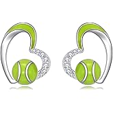 Grmdit Tennis Earrings 925 Sterling Silver Tennis Stud Earrings for Women Mom Ball Sport Jewelry Gifts for Tennis Lover Player