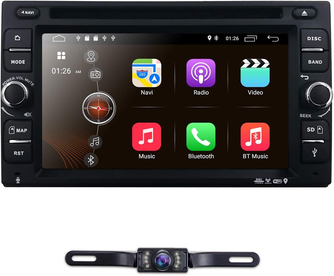 hizpo Android 9.0 Double Din Car Stereo Radio 6.2 Inch Touch Screen in Dash GPS Navigation Support WiFi Bluetooth Mirror Link SWC OBD with Free Backup Camera