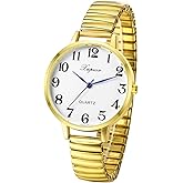 Ibohevo Elastic Strap Wrist Watch: Women Large Face Floral Band Big Number Easy Reader Dial Quartz Ladies Strench Band Wristwatch