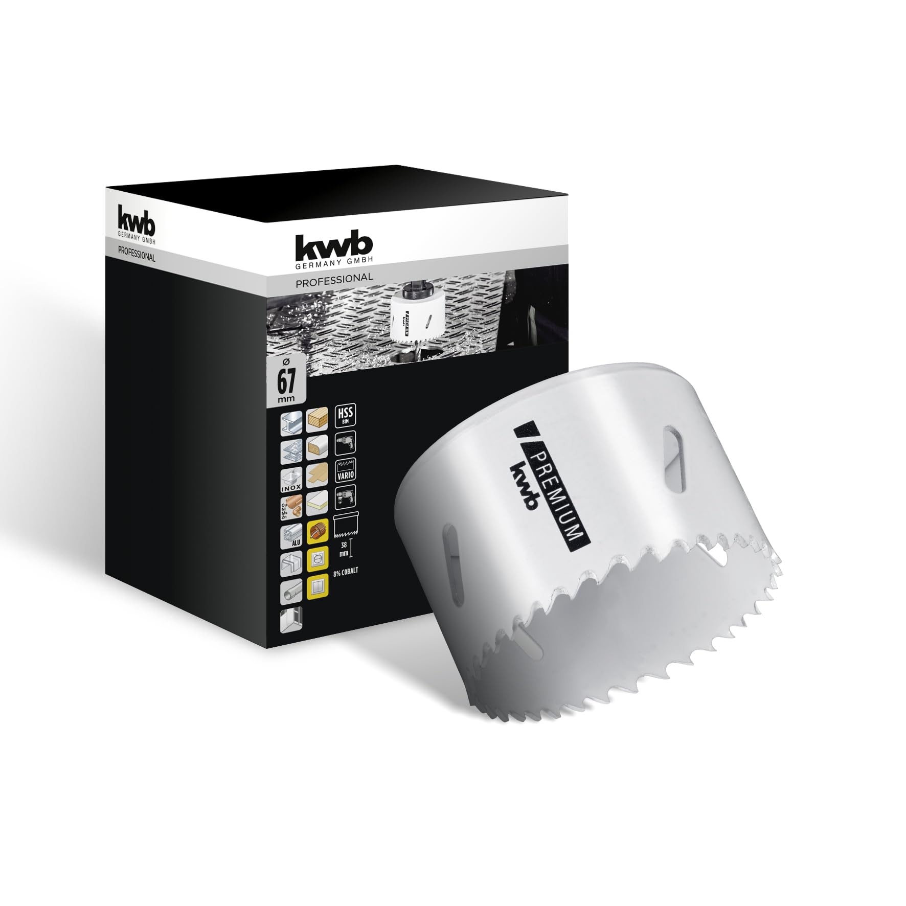 kwb Hss Bi-Metal Hole Saw Ø 67 Mm, 8% Cobalt Alloy With Progressive Vario-toothing and High Precision for Versatile Use — image 1