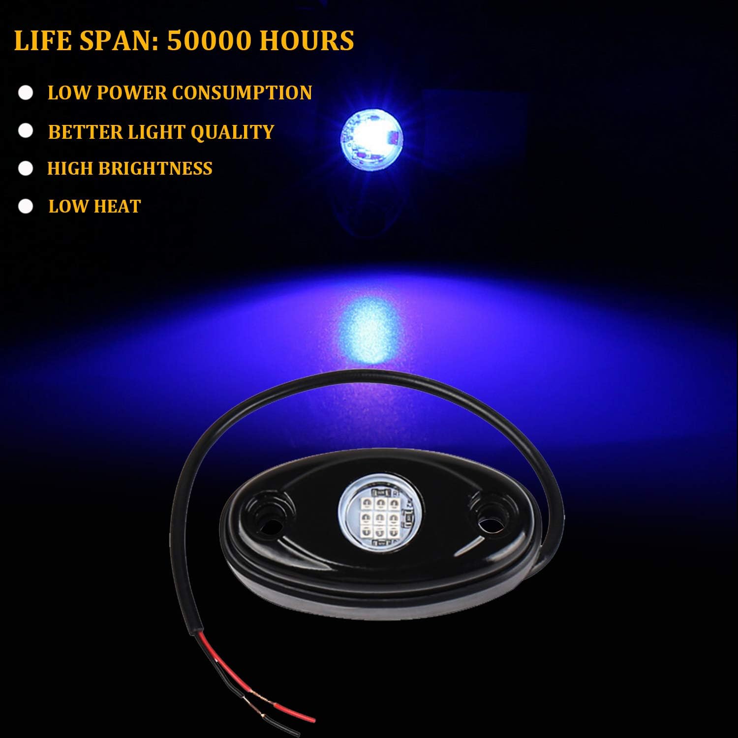 PSEQT 4Pods LED Rock Light Kit Underglow Lights for Car Offroad Jeep Truck Boat Underbody Blue Neon Lighting Glow Trail Rig Lamp Waterproof - 9 Chips Each: Automotive