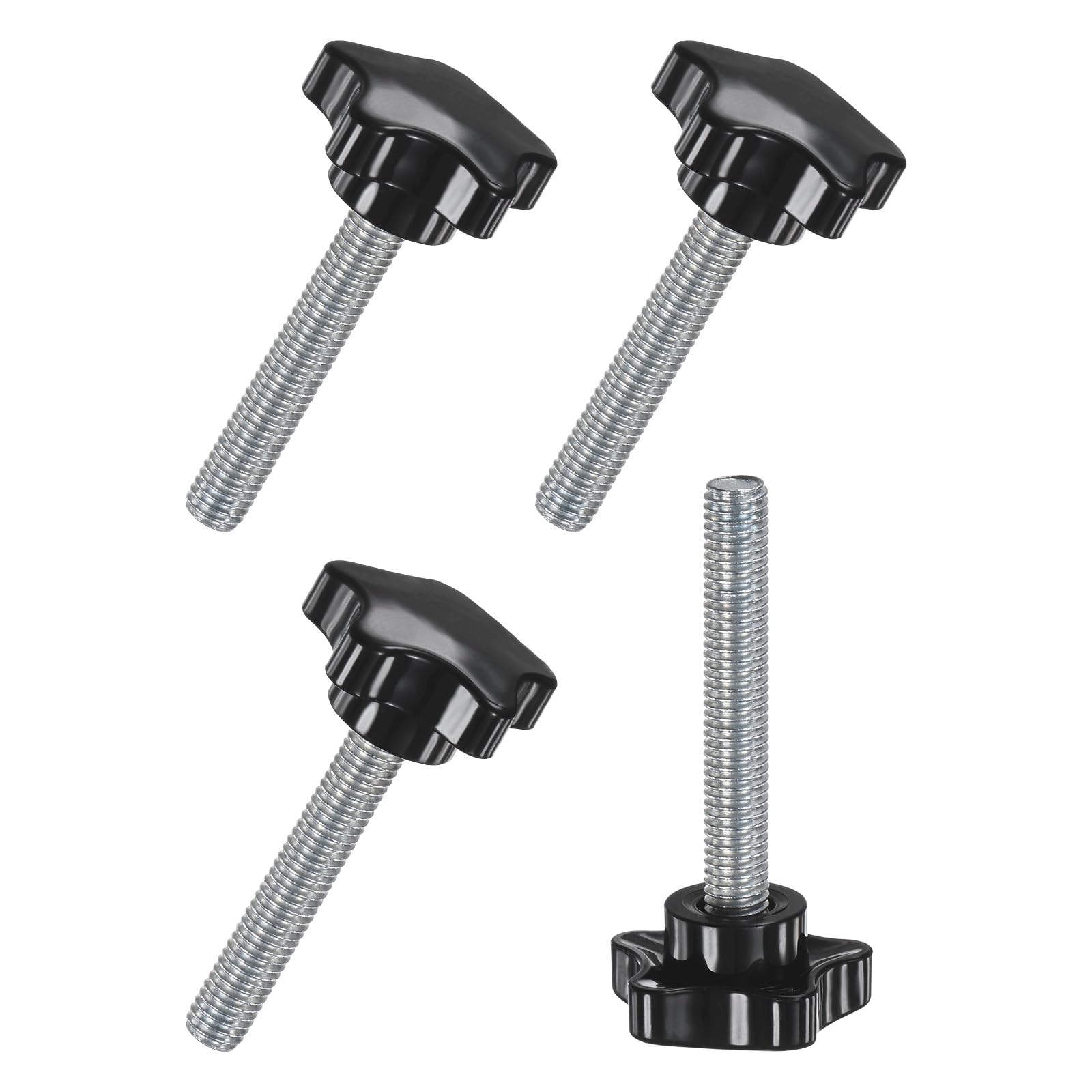 M METERXITY 4-Pack Star Clamping Knobs, M10x60mm Male Thread Hand Tightening Screw for Machinery/Electronic/Furniture/Umbrella Base, Machine Handle Replacement [39mm, Black]