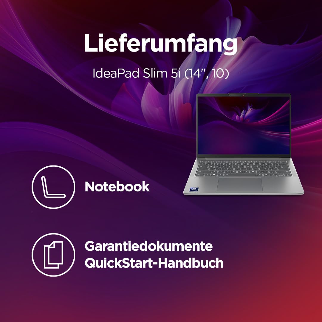 Lenovo IdeaPad Slim 5i Laptop | Copilot+ PC | 14" WUXGA OLED Display | Intel Core Ultra 9 185H | 1TB SSD | 32GB RAM | Intel Arc Grafik | QWERTZ | Beleuchtet | Win11 | Grau | 3 Monate Premium Care 8