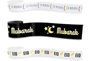 A&R CO. Eid Mubarak Happy Eid Satin Gift Ribbon Set - Multiple Designs (3 Rolls - 3 Yards Each)
