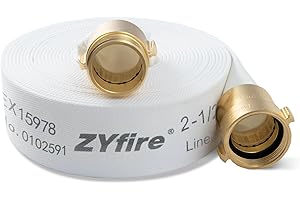 ZYfire Fire Hose - 2-1/2" ID x 25 FT Single Jacket TPU Firefighter Hose with NPSH Brass Couplings 750 PSI Burst Pressure Lightweight for Use in Firefighting
