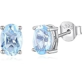 Natural Garnet/Amethyst/Peridot/Citrine/Sky Blue Topaz Gemstone Stud Earrings for Women, 925 Sterling Silver Birthstone Earrings hypoallergenic, Jewelry Gifts for Her Birthday