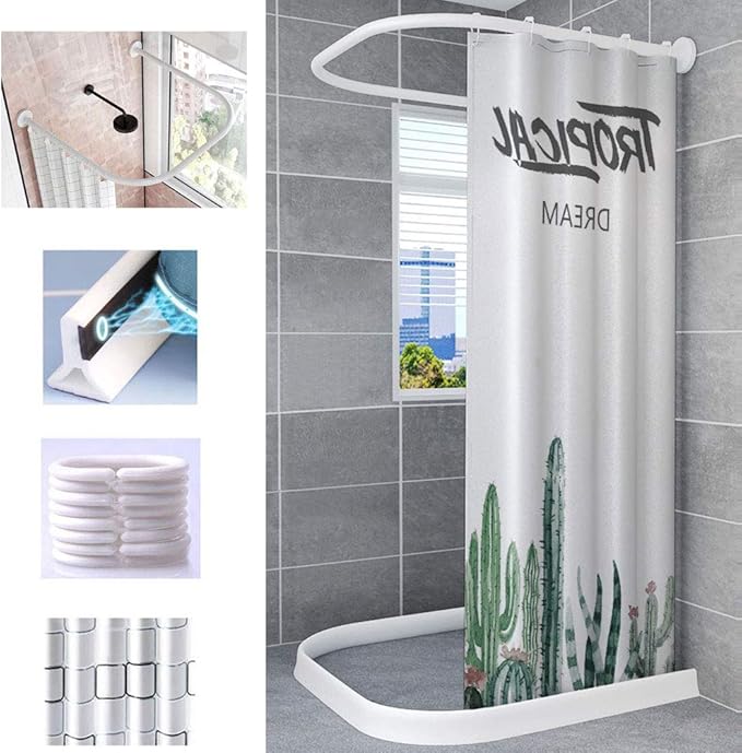 U Shaped Shower Curtain Rod, Extendable Curved Poles No Drilling, 304 Stainless Steel Tension U Shaped Shower Curtain Rod, Extendable Curved Poles No Drilling, 304 Stainless Steel Tension