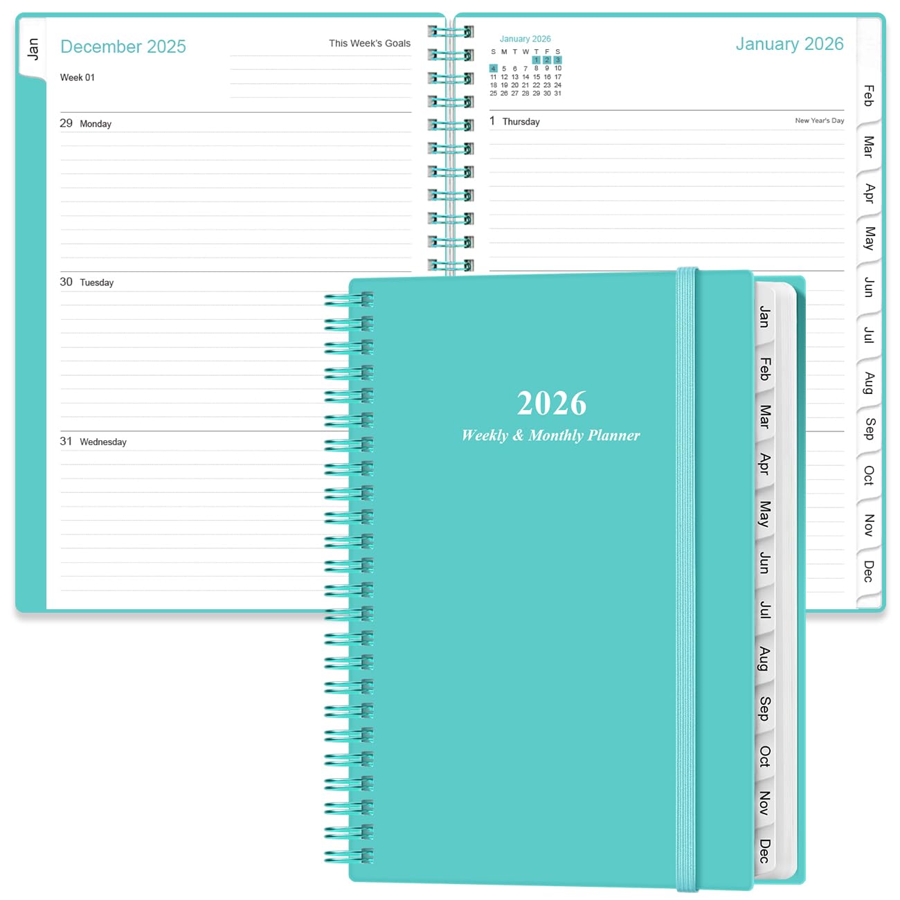 2025 Planner - A5 Weekly & Monthly Journal to Track Goals, January 2025 to December 2025, 6.4''x8.5'' Planner with Flexible Cover, Tabs, Inner Pocket, Teal โ image 1
