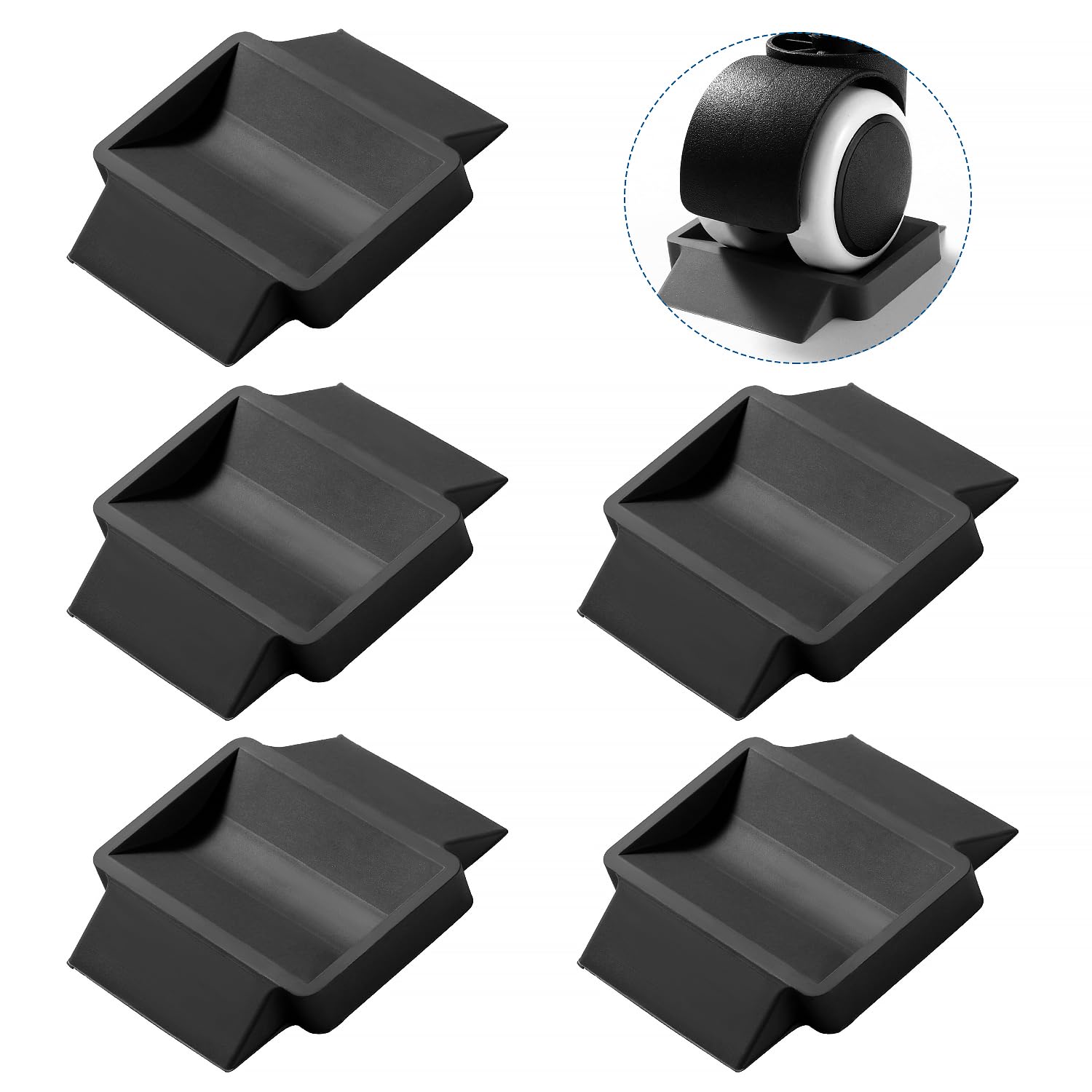 VooGenzek 5 PCS 3.5x6 cm Rubber Furniture Caster Pad, Furniture Caster Cups, Rubber Feet Protector Pads, Floor Protectors Bed Sofa Chair Leg Wheel Anti-Slip Pad, for Wheels of Furniture, Black