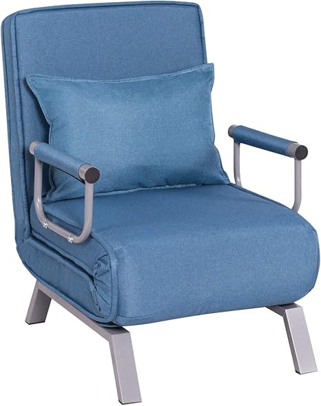 costway sofa cama plegable individual silla sillon ajustable tumbona con colchon para oficina balcon jardin azul