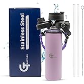 GT BOTTLES 22oz Stainless Steel Vacuum Insulated Wide Mouth Water Bottle with 3 Lids and Paracord Handle for Hot & Cold Beverage (Light Purple, 22oz)