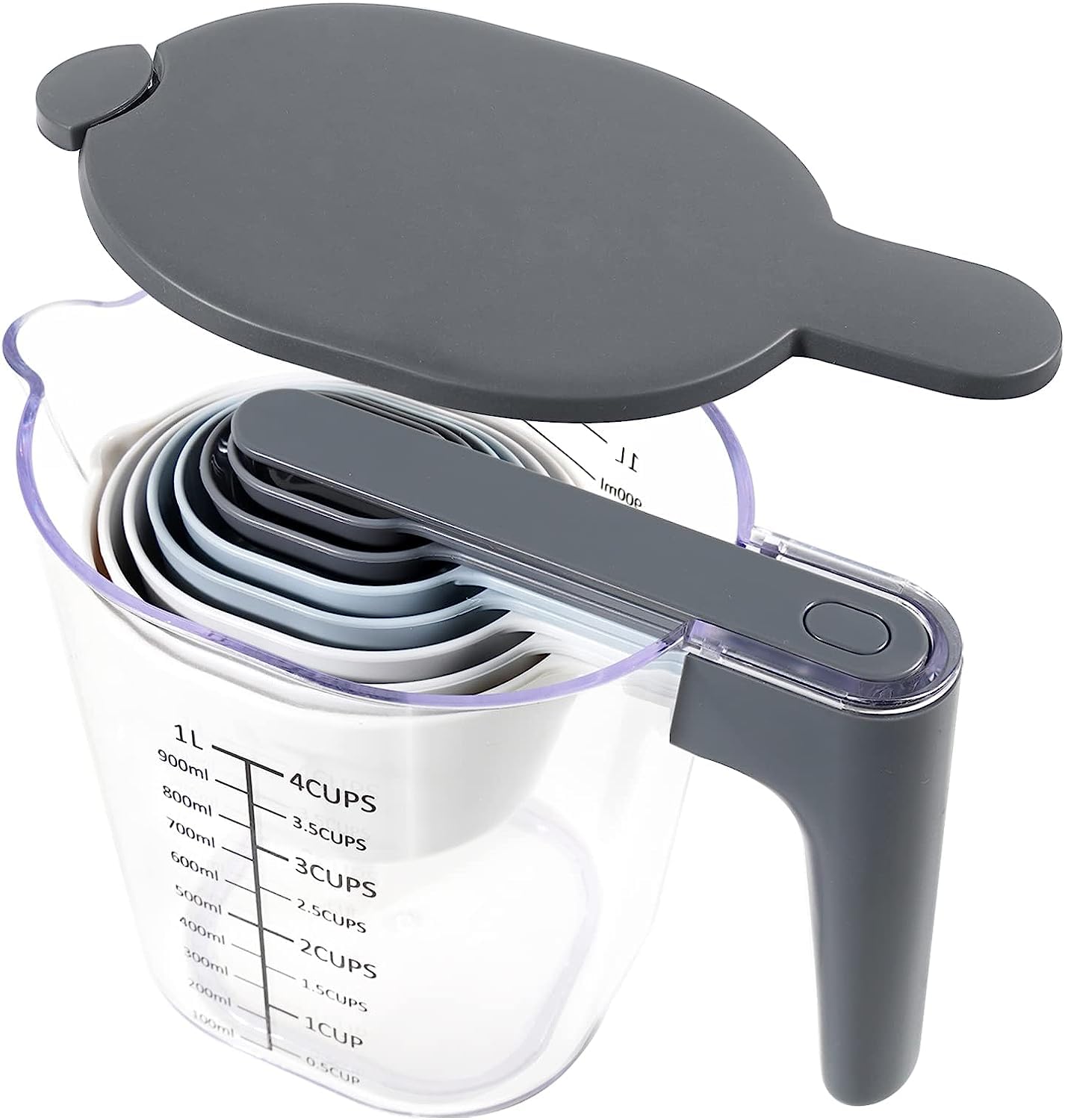 Recogwood 10 Pieces Measuring Jug Set, Stackable Measuring Cups and Spoons, Kitchen Cooking Baking Measuring Spoons Set for Liquid and Dry, BPA Free, Dishwasher Safe
