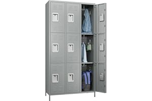 JAORD Metal Locker Storage Cabinet with 9 Doors, 72" Tall Locker for Employees, Steel Lockers for Home Office School Gym (Light Gray)