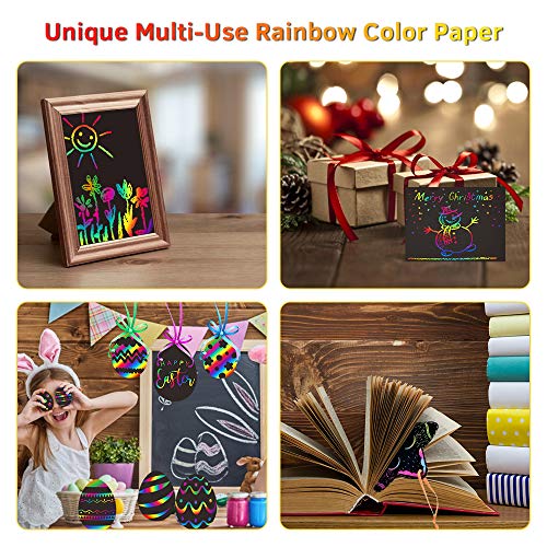 MayMoi Scratch Paper Art Set 60 Pcs Rainbow Magic Scratch Paper Crafts Arts Supplies Kits for