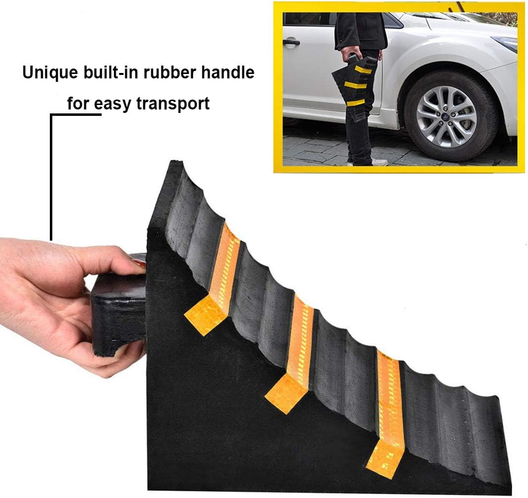 RELIANCER 2 Pack Wheel Chocks Heavy Duty Extra Large Industrial Rubber Wheel Chock Blocks w/Handle Reflective Strips for Travel Trailer Hauler Truck Fire Truck Commercial Vehicle RV 10" x 6" x 7.3": Automotive