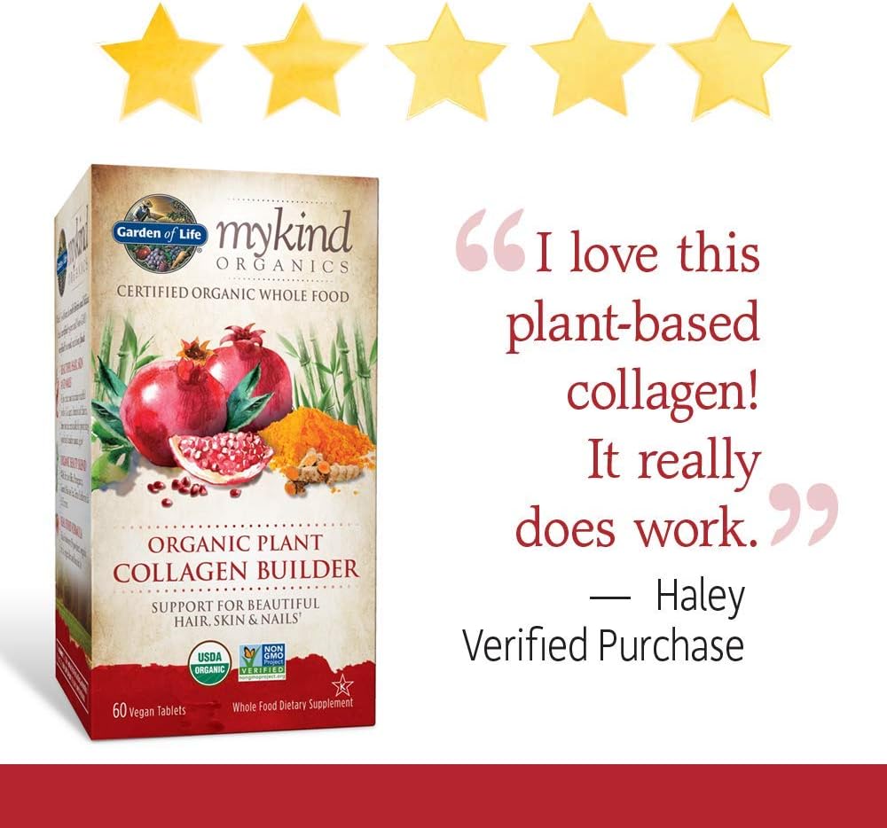 Garden of Life Mykind Organic Plant Collagen Builder - Vegan Collagen Builder for Hair, Skin and Nail Health, 60 Tablets Packaging May Vary: Health & Personal Care