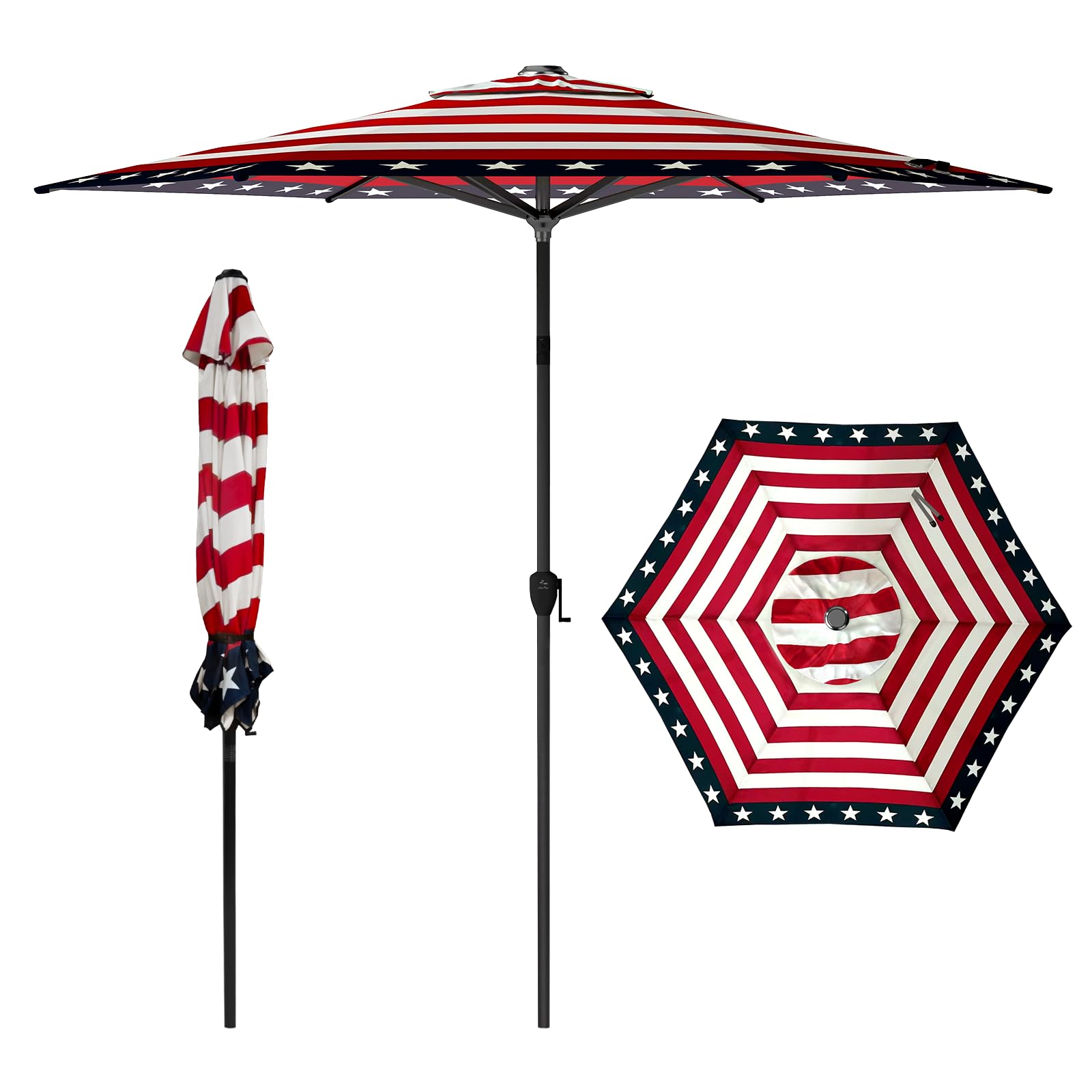 Abba Patio 9FT Lyon Outdoor Patio Umbrella Outdoor Table Umbrella with Push Button Tilt and Crank Market Umbrella 6 Sturdy Ribs UV Protection Waterproof for Garden Deck Backyard Pool, Star-Spangled Image
