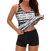 Yonique 2 Piece Tankini Swimsuits for Women with Boy Shorts Athletic Swim Tank Top Bathing Suits