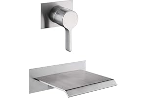 sumerain Waterfall Wall Mount Tub Filler Brushed Nickel with Valve Single Handle Brass High Flow