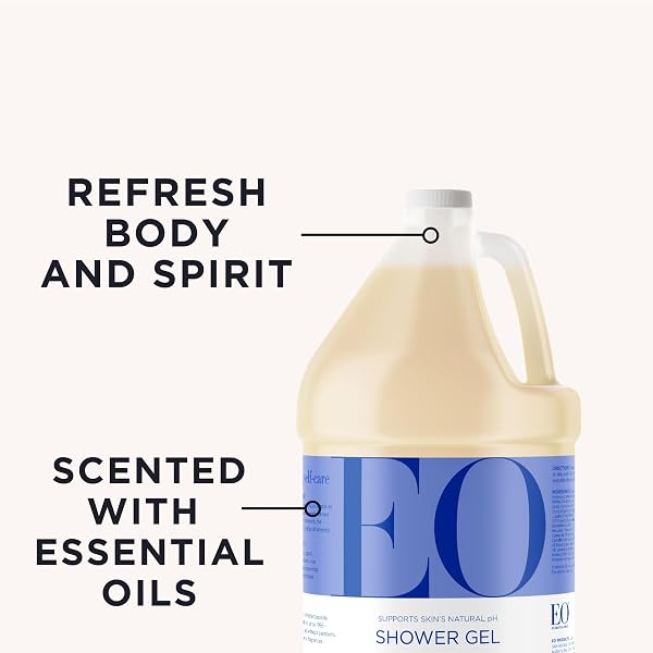 EO SHOWER GEL REFILL, 1 GALLON, FRENCH LAVENDER, BODY WASH MADE WITH ESSENTIAL OILS FOR MEN AND WOMEN