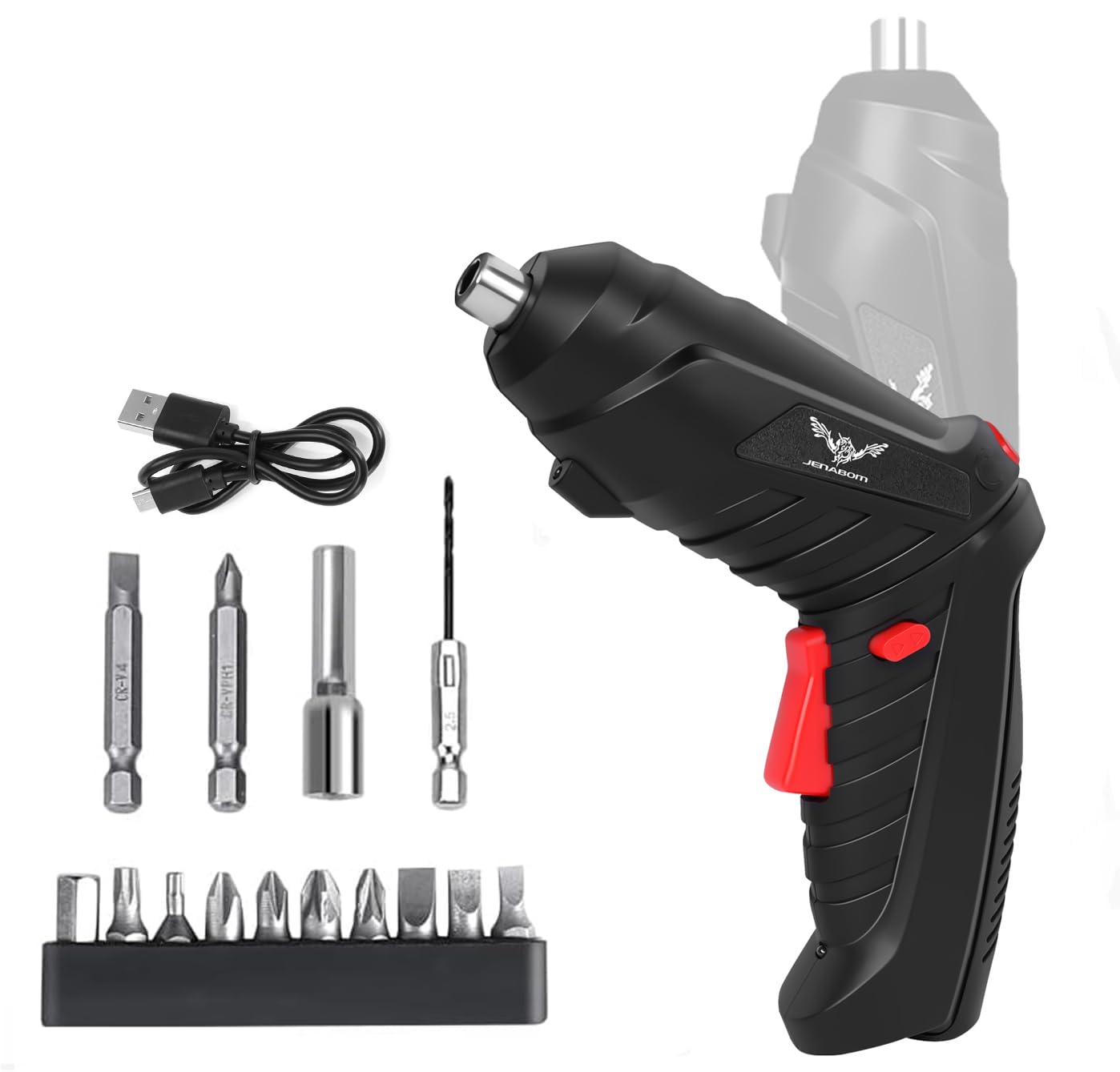Photo 1 of **FOR PARTS ONLY/NON-FUNCTIONAL** JENABOM 16 in 1 Electric Screwdriver Cordless Rechargeable Small Power Drill Set 3.6V Li-ion 3.5Nm Max Torque Electric Rotatable with LED Light Screwdriver for Home Office DIY Tools (Black)
