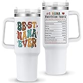 TIKMODERN Nana Tumbler with Handle Nanas Gifts from Grandkids Best Nana Ever 40oz Tumbler with Straw Lid Nanas Gifts for Grandmas Christmas Mothers Day Present