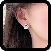 Allereyae Boho Pearl Flower Stud Earrings Crystal Floral Stud Earring Gold Pearl Floral Earrings Bridal Pearls Earring Jewelry For Women