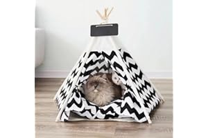LUYITTON Pet Teepee Dog Teepee Cat Tents for Indoor Cats Dog House with Cushion Bed Pet Tent Bed Indoor (Ripple)