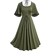 ROSE GAL Plus Size Womens Renaissance Fairy Summer Dress Lace-up Tie Ruffles Square Neck Flutter Sleeves Flowy Dress