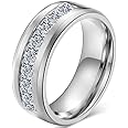 Jude Jewelers 8mm Stainless Steel Princess Cut Stones Half Eternity Wedding Band Statement Ring