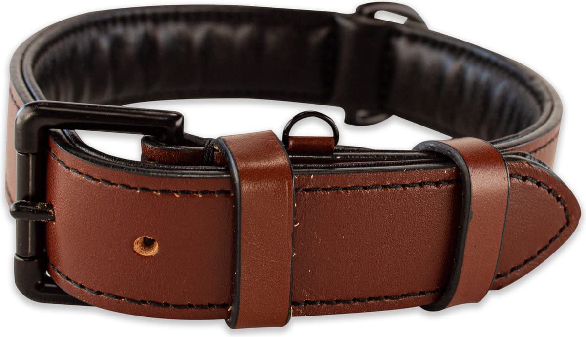 Brute Strength Leather Dog Collar Brown with Black Stitching XL 56-63 cm