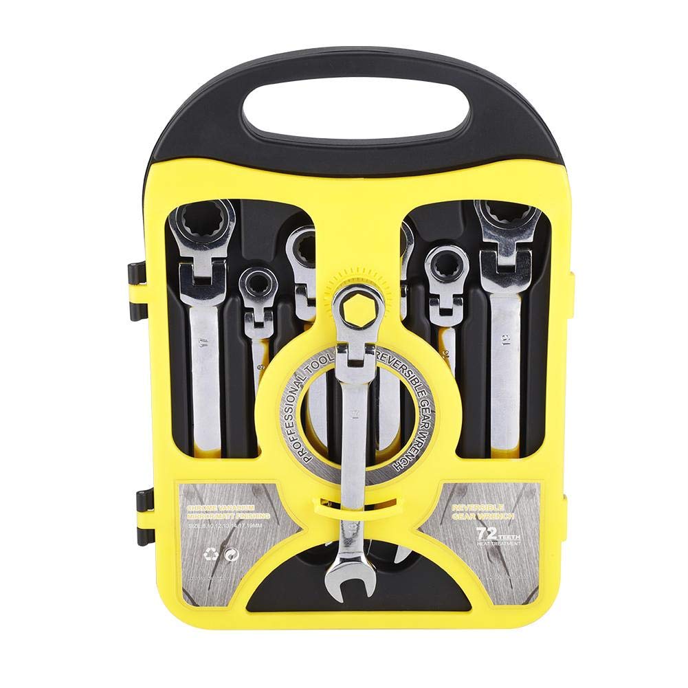 Combination Spanner Set, 7Pcs Flexible Head Multi-Functional Ratchet Combination Spanner Wrench 8-19mm Repair Tools Set with Carry Case