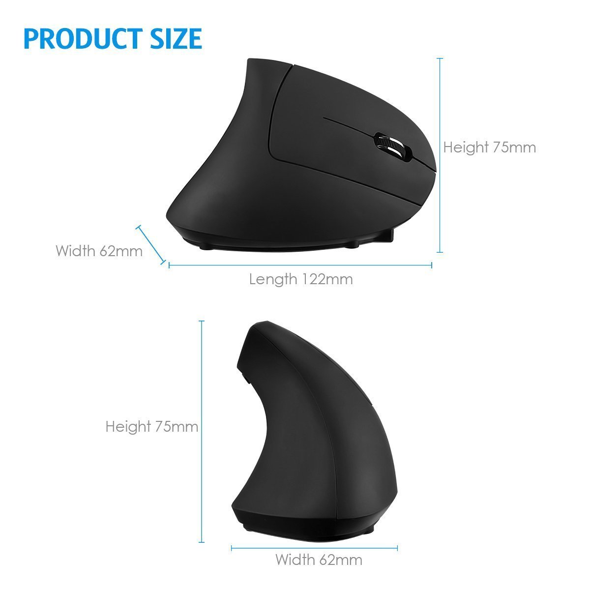 Souris Verticale Sans Fil ONELY - Ergonomique, Rechargeable USB, 1600DPI Pour PC/Mac