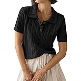 Imily Bela Womens Polo V Neck Pullovers Lightweight Short Sleeve Cable Knit Sweater Business Casual Summer Tops 2025