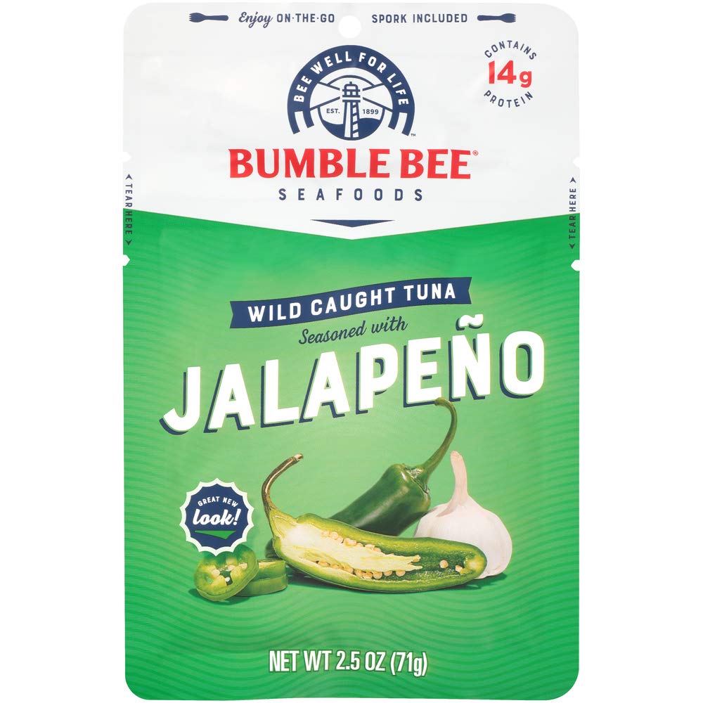 BUMBLE BEE Jalapeño Seasoned Tuna Pouch with Spoon, 2.5 Ounce Pouch (Case of 12), High Protein, Keto Food, Keto Snack, Gluten Free, Paleo Food, Low Carb Snacks, Healthy Snack for Adults