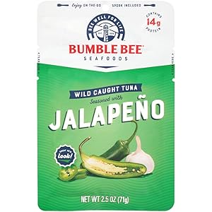 BUMBLE BEE Jalapeño Seasoned Tuna Pouch with Spoon, 2.5 Ounce Pouch (Case of 12), High Protein, Keto Food, Keto Snack, Gluten Free, Paleo Food, Low Carb Snacks, Healthy Snack for Adults