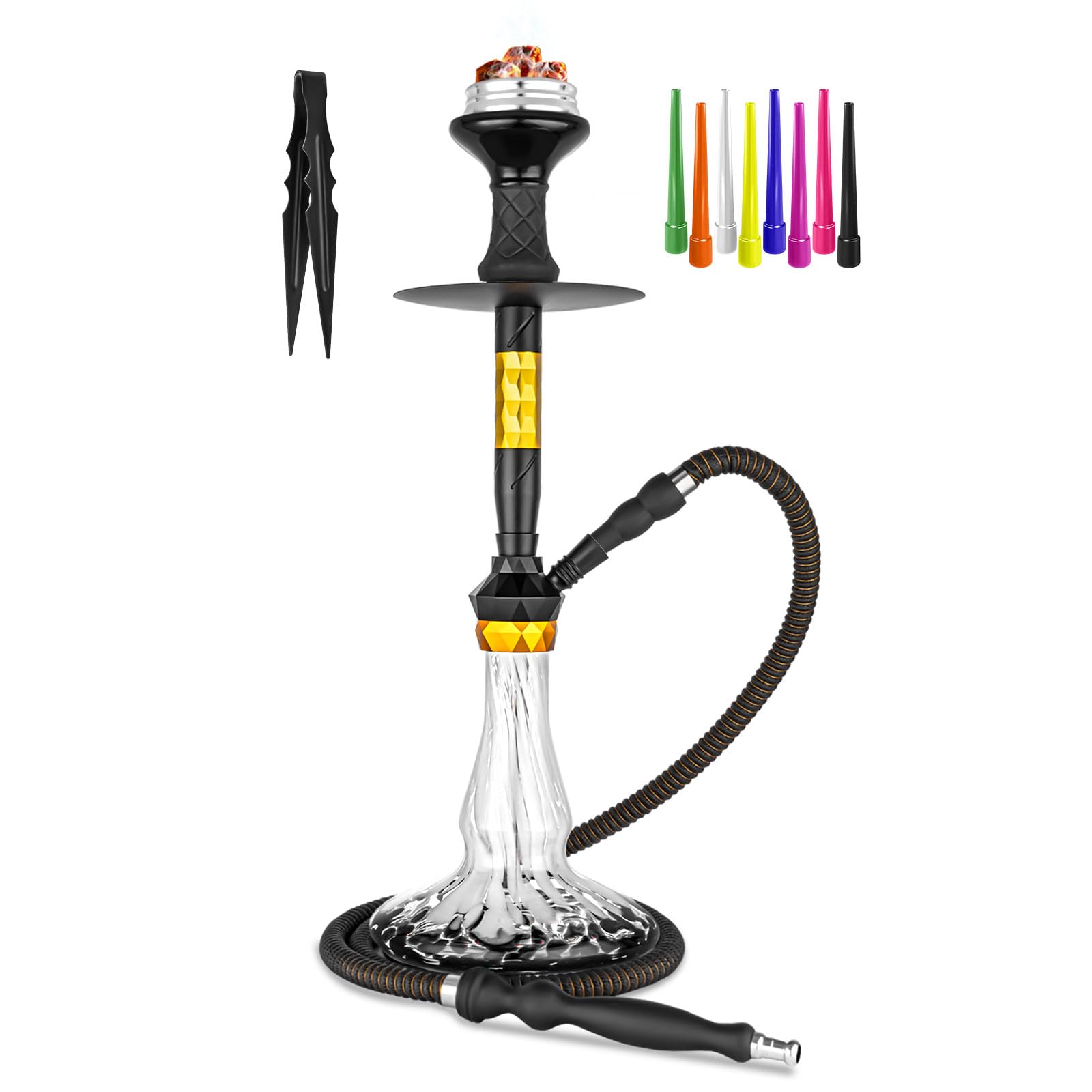 Photo 1 of 22'' Hookah Set With Everything - Modern Colored Glass Vase, Ceramic Bowl, HMD, Heavy Duty Coal Tongs, Leather Silk Hose?feidao?