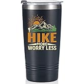 Onebttl Hiking Gifts for Hikers, Men for Christmas, Birthday, 20oz Stainless Steel Tumbler Travel Cup with Straw & Lid - Hike More Worry Less Black